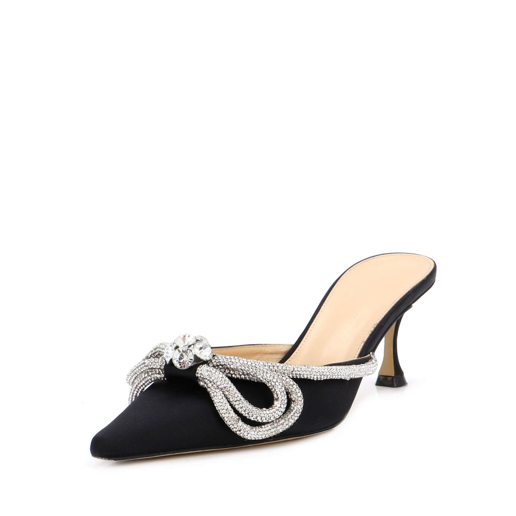 Women's Double Bow Heeled Mules Satin 65