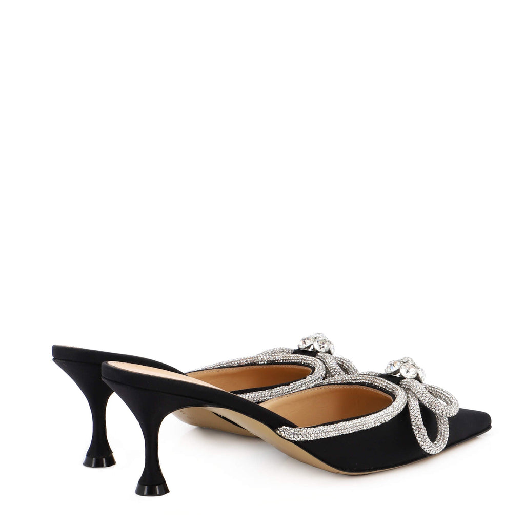 Women's Double Bow Heeled Mules Satin 65