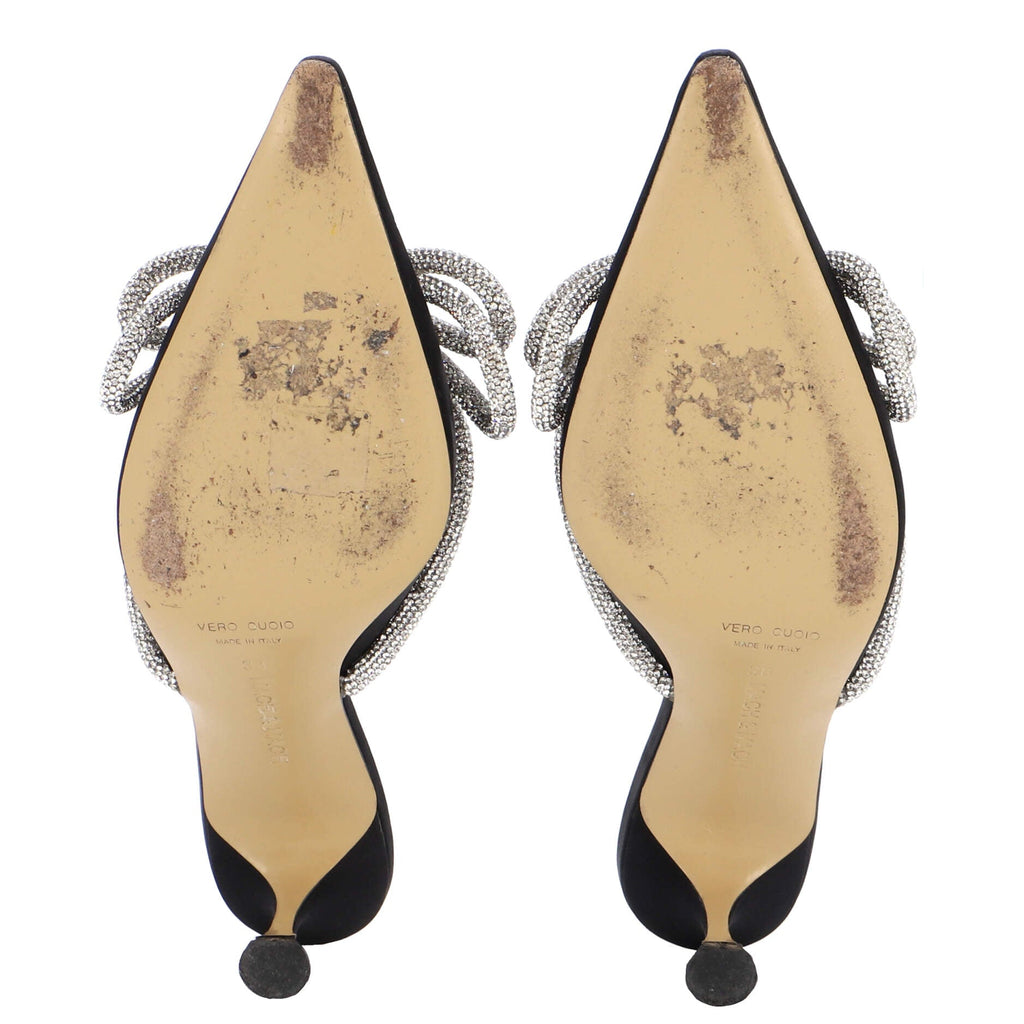Women's Double Bow Heeled Mules Satin 65