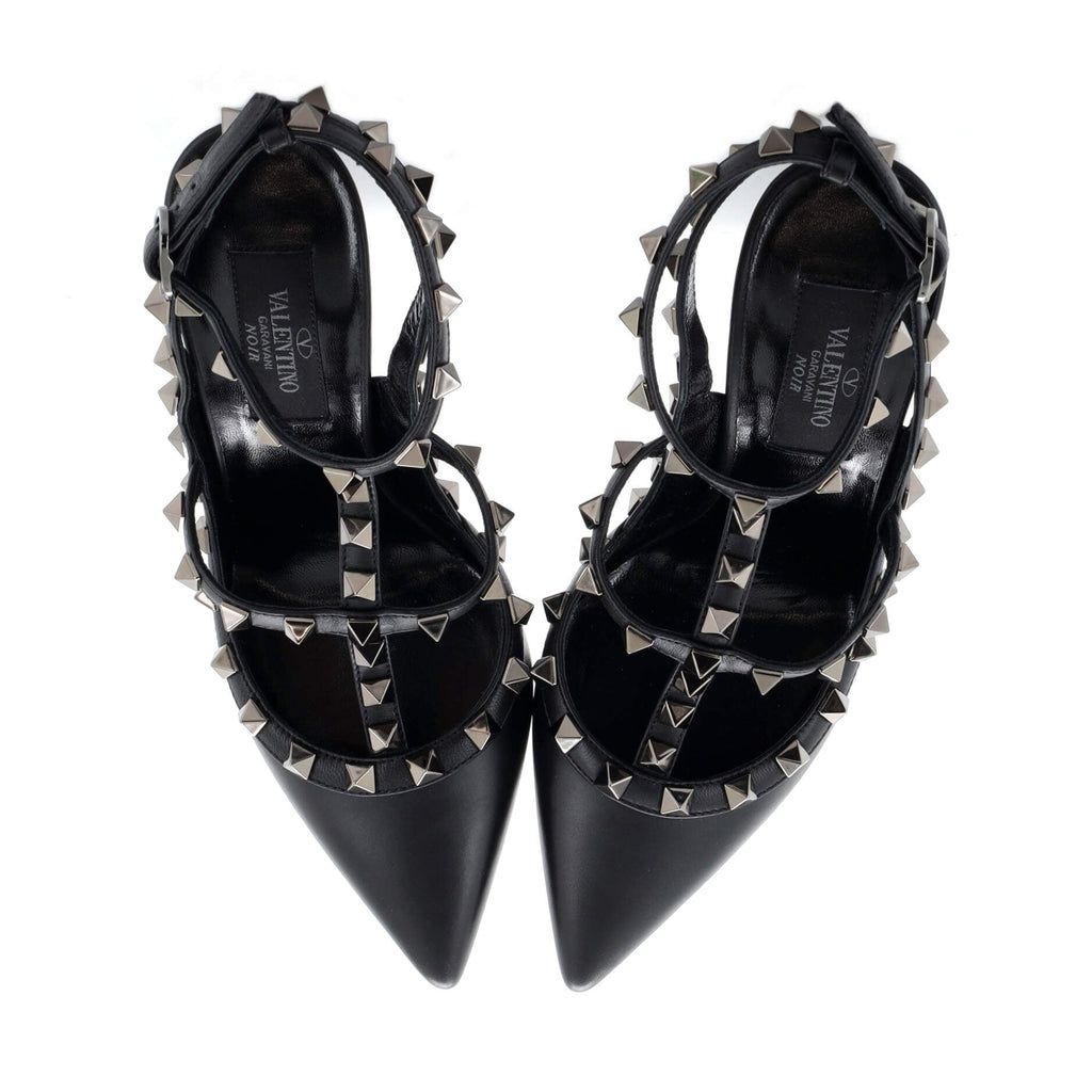 Women's Rockstud Ankle Strap Pumps Leather 100