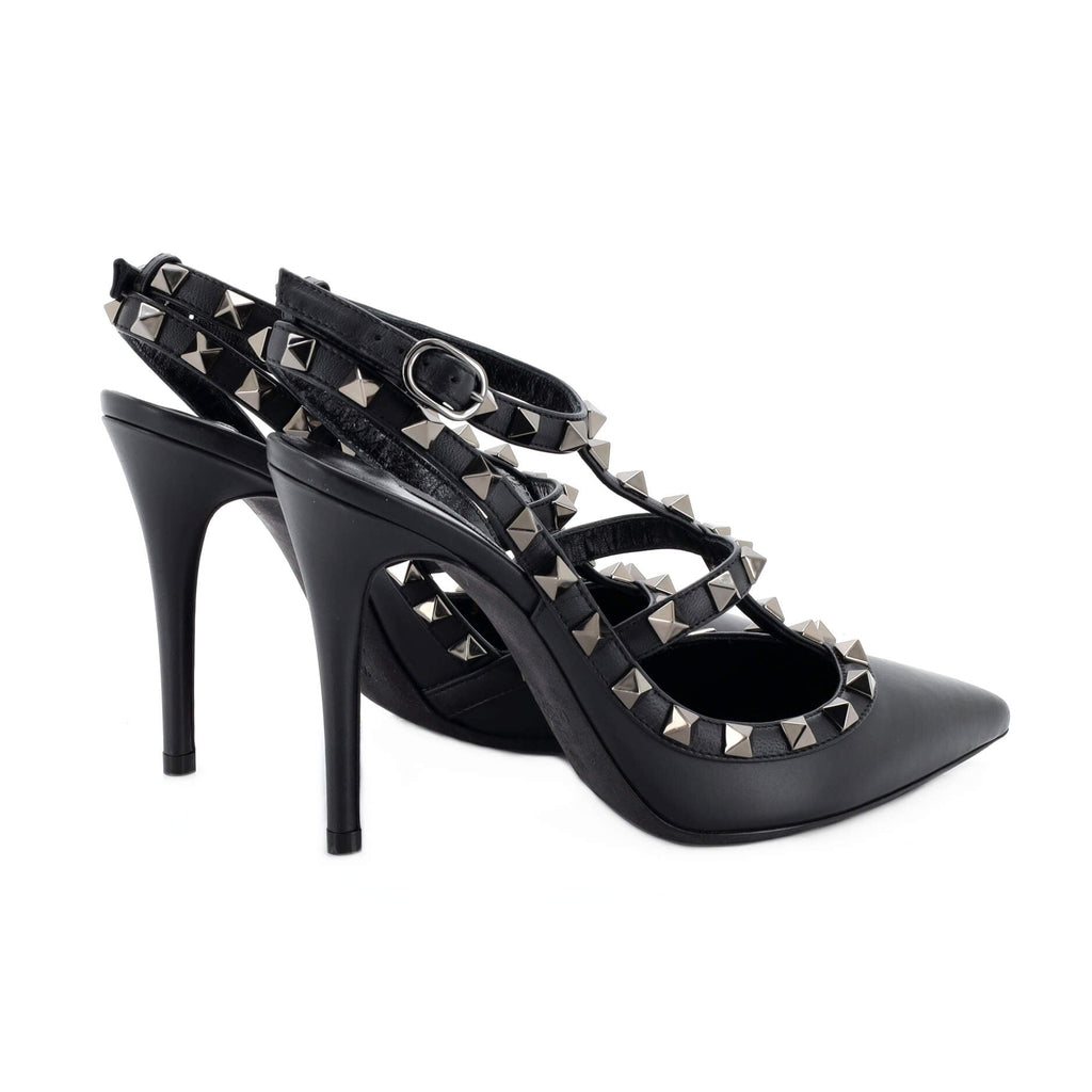 Women's Rockstud Ankle Strap Pumps Leather 100