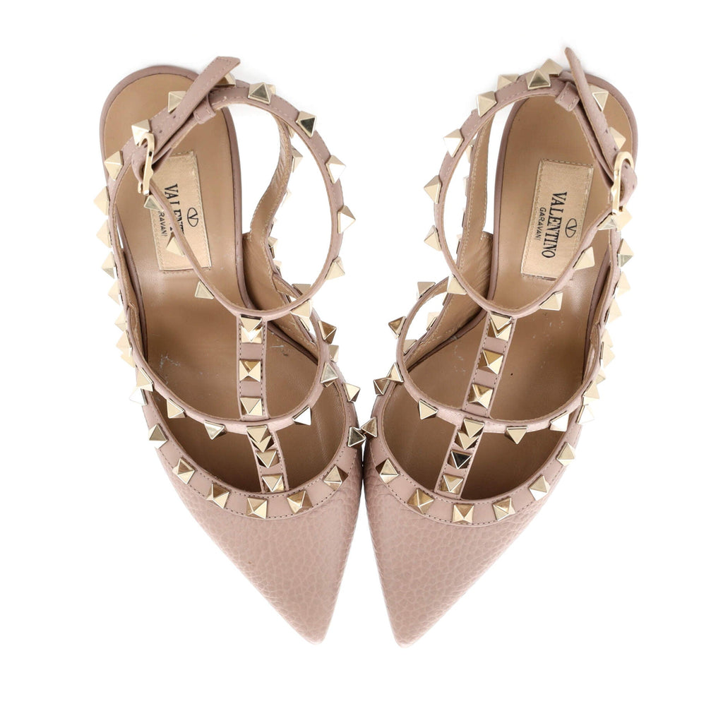 Women's Rockstud Ankle Strap Pumps Leather 100
