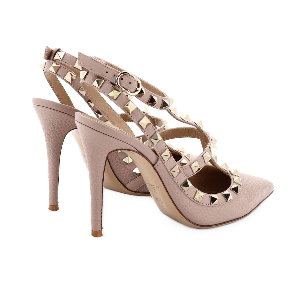 Women's Rockstud Ankle Strap Pumps Leather 100