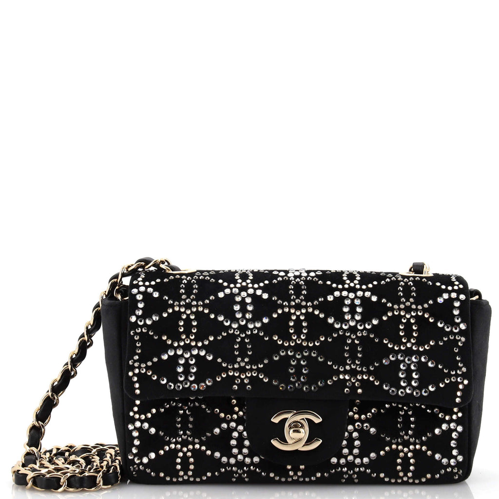 Classic Single Flap Bag CC Crystal Embellished Velvet Mini