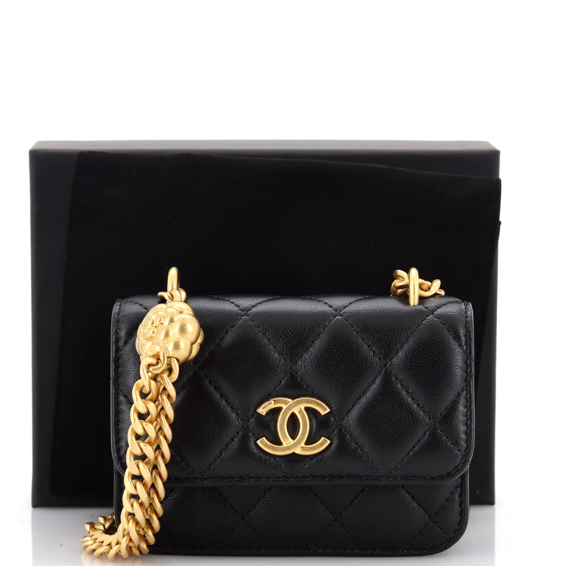 Sweet Camellia Flap Clutch with Chain Quilted Lambskin Mini