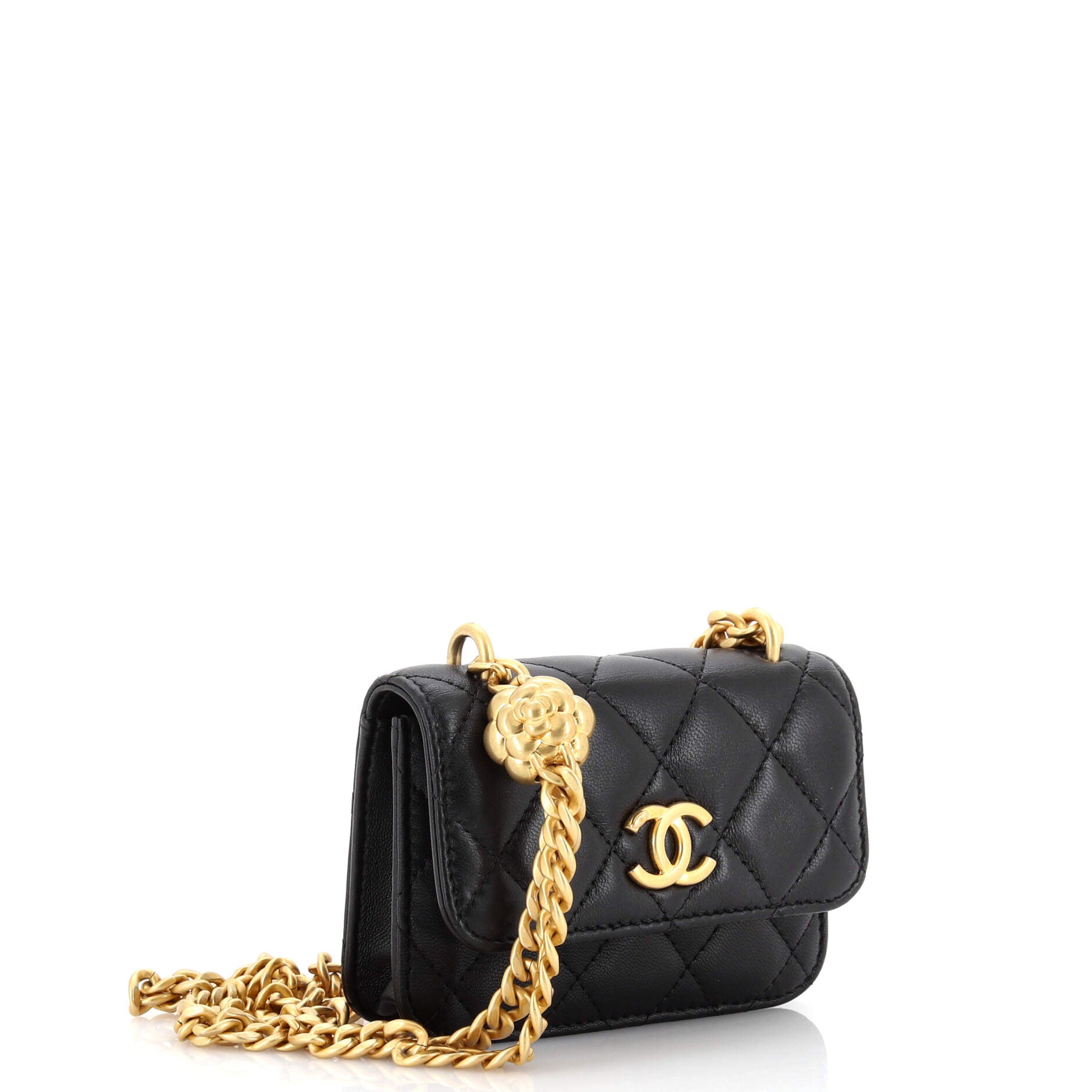 Sweet Camellia Flap Clutch with Chain Quilted Lambskin Mini