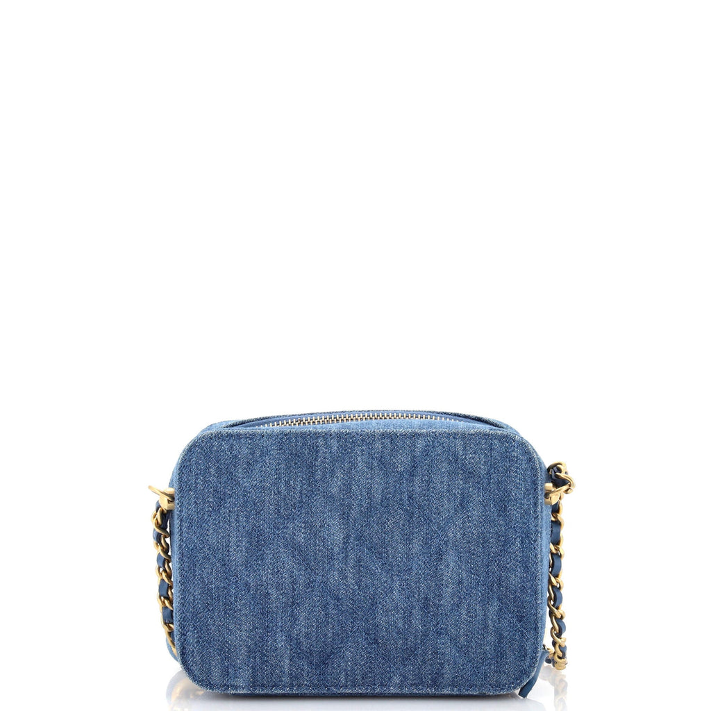 Pearl Crush Zip Around Vanity Case with Chain Quilted Denim Mini