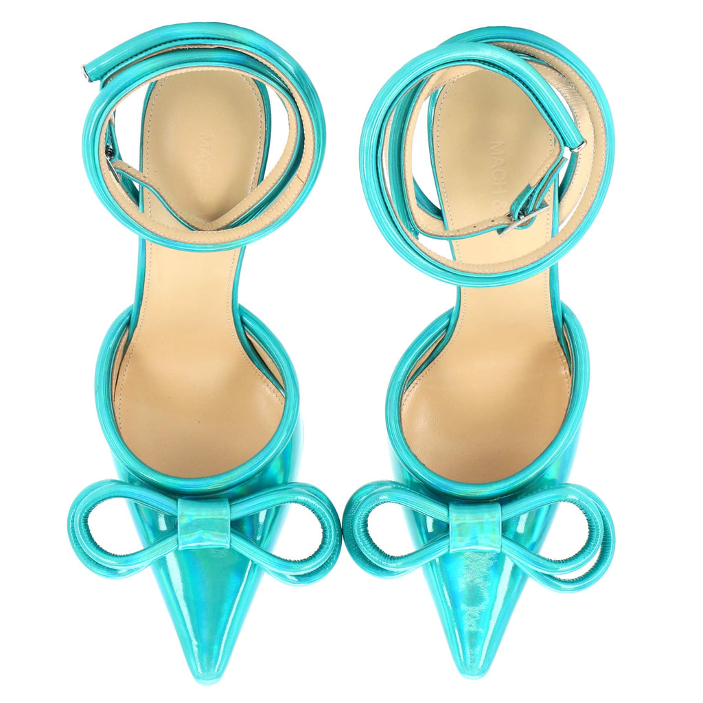 Women's Double Bow Ankle Strap Pumps Iridescent Leather 100