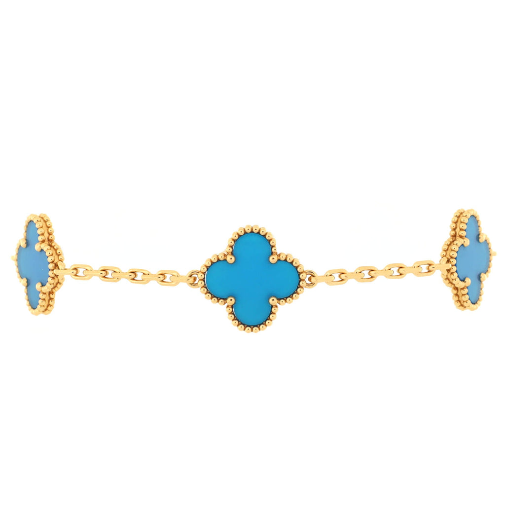 Vintage Alhambra 5 Motifs Bracelet 18K Yellow Gold and Agate
