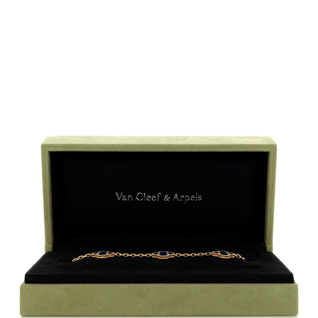 Vintage Alhambra 5 Motifs Bracelet 18K Yellow Gold and Agate