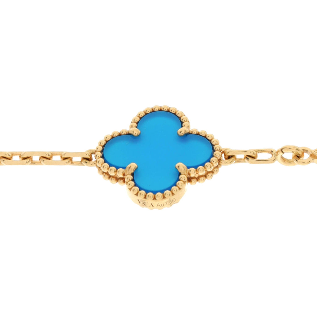 Vintage Alhambra 5 Motifs Bracelet 18K Yellow Gold and Agate