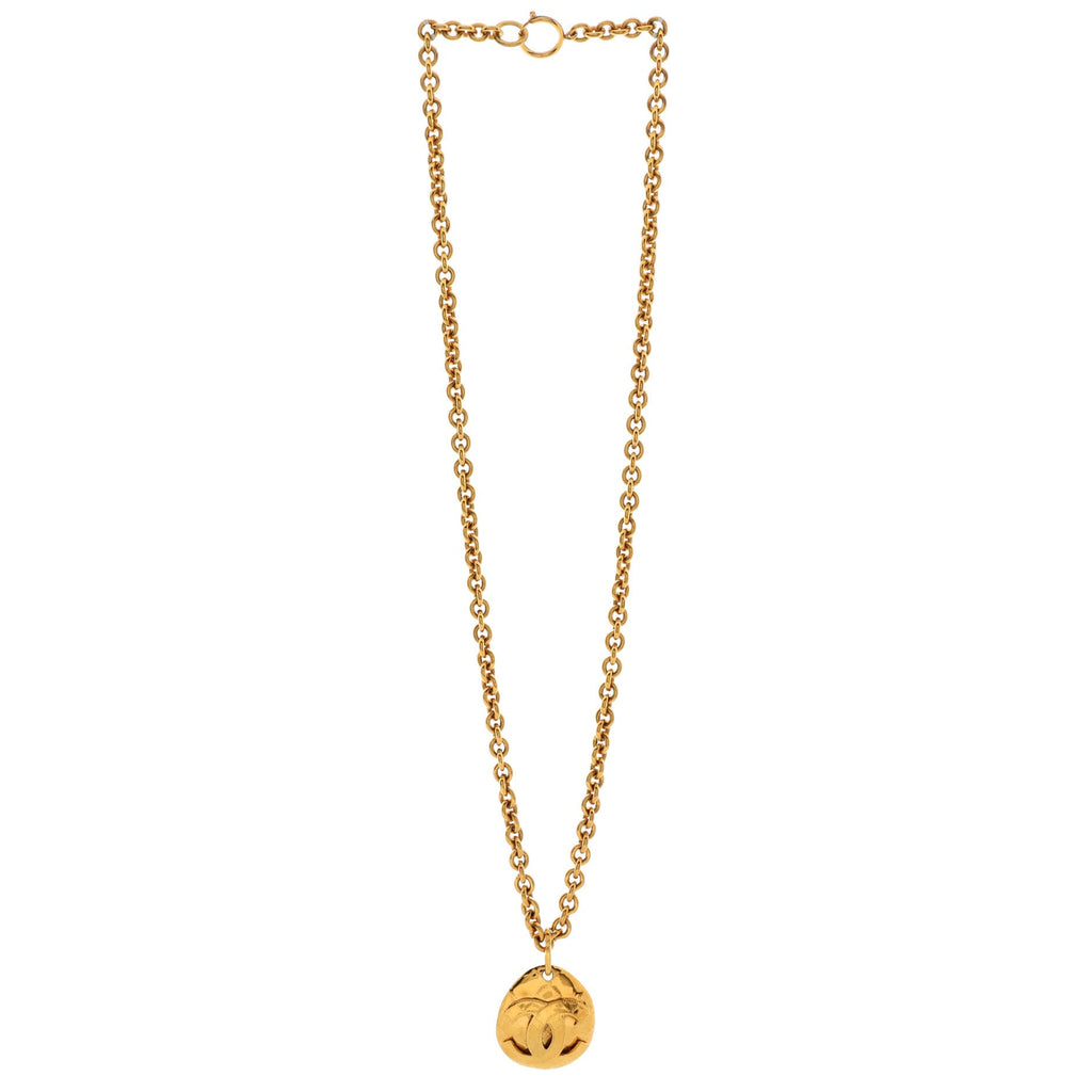 Vintage CC Quilted Teardrop Pendant Necklace Metal