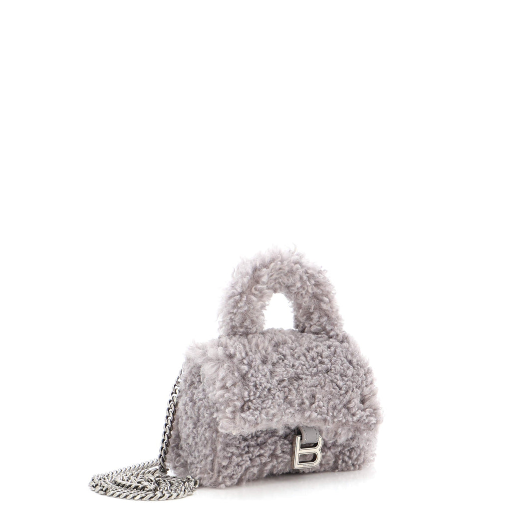 Fluffy Hourglass Chain Top Handle Bag Faux Fur Mini