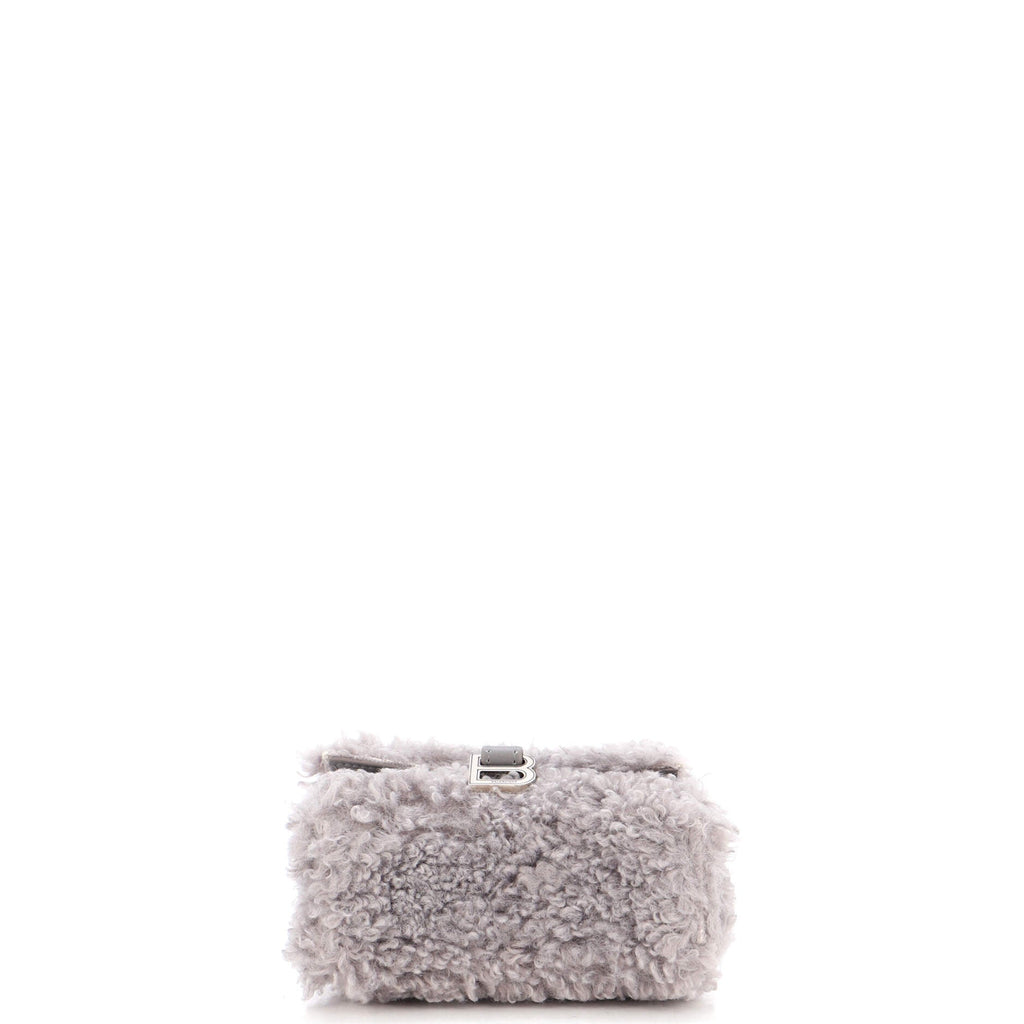 Fluffy Hourglass Chain Top Handle Bag Faux Fur Mini