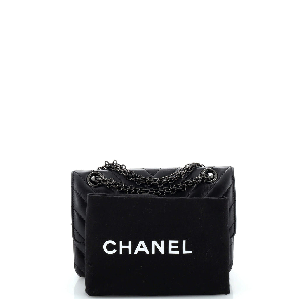 So Black Reissue 2.55 Flap Bag Chevron Aged Calfskin Mini