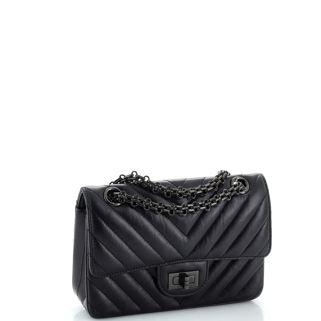 So Black Reissue 2.55 Flap Bag Chevron Aged Calfskin Mini