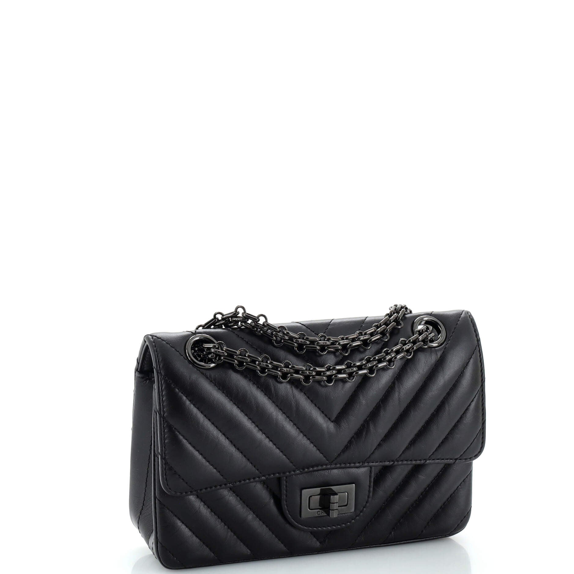 So Black Reissue 2.55 Flap Bag Chevron Aged Calfskin Mini