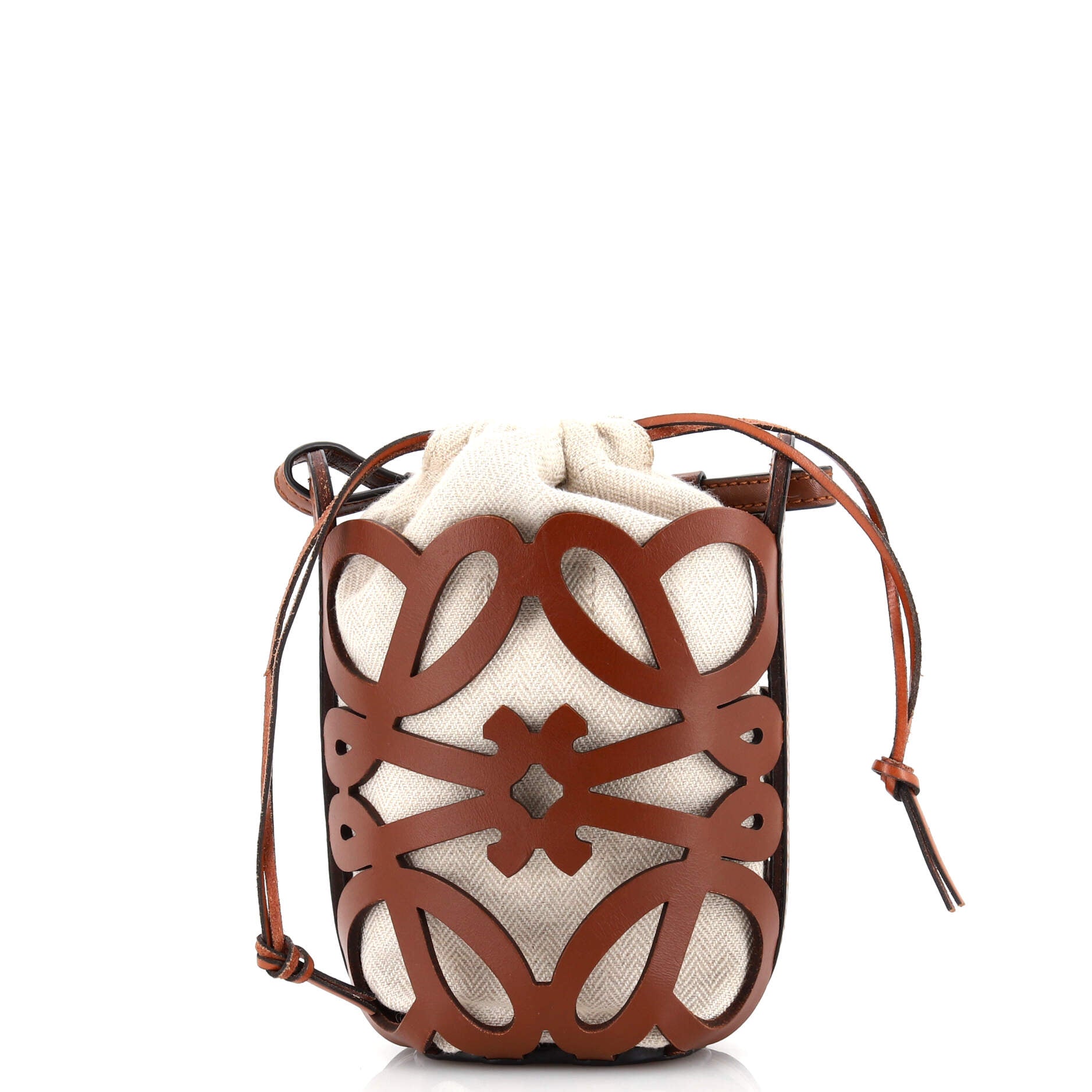 Anagram Drawstring Bucket Crossbody Bag Leather with Canvas Mini