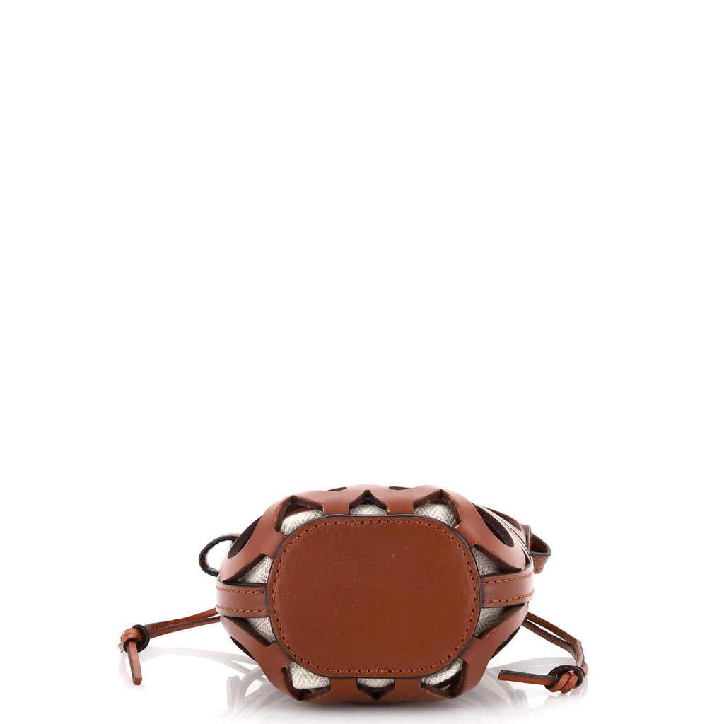 Anagram Drawstring Bucket Crossbody Bag Leather with Canvas Mini