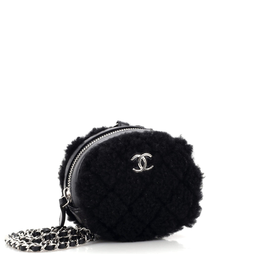 Round Clutch with Chain Quilted Shearling Mini