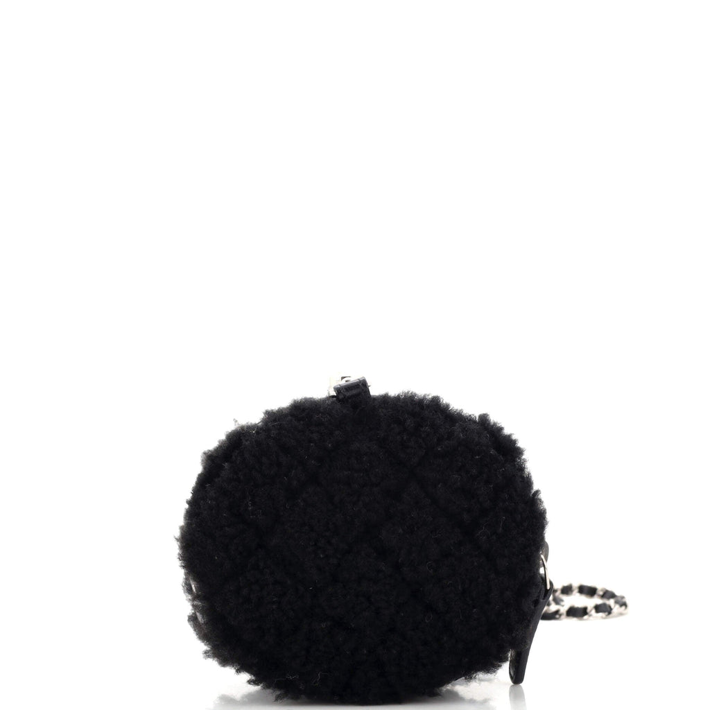 Round Clutch with Chain Quilted Shearling Mini