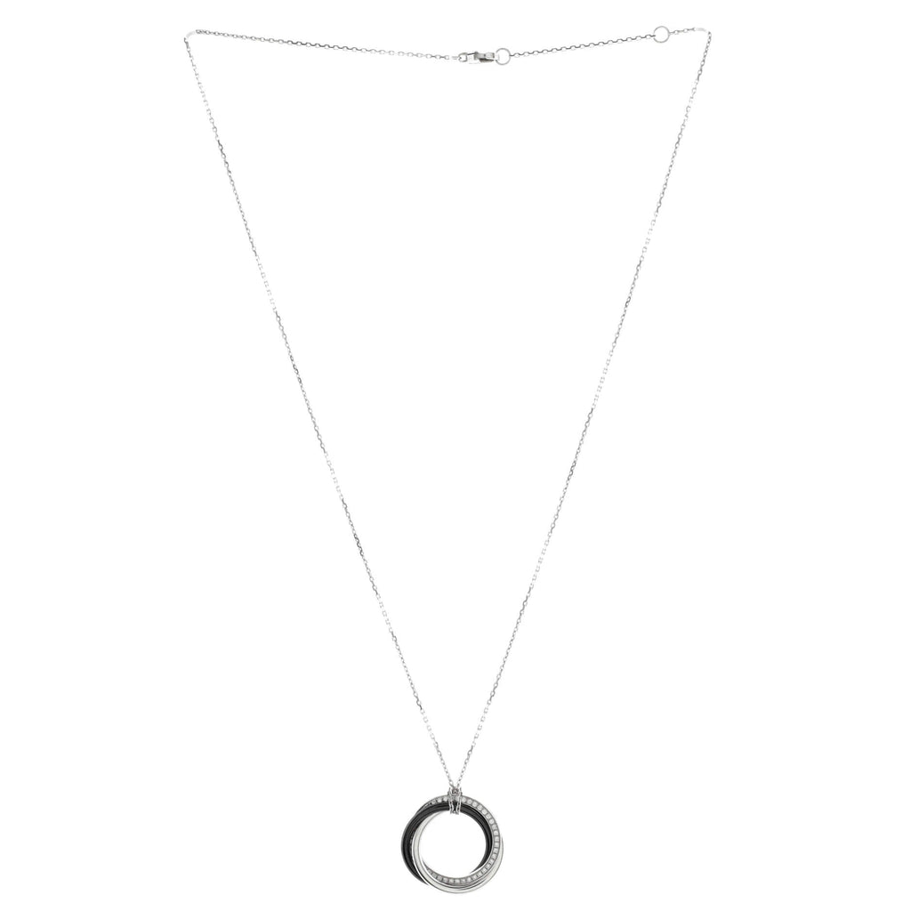 Trinity Pendant Necklace 18K White Gold with Diamonds and Ceramic Small