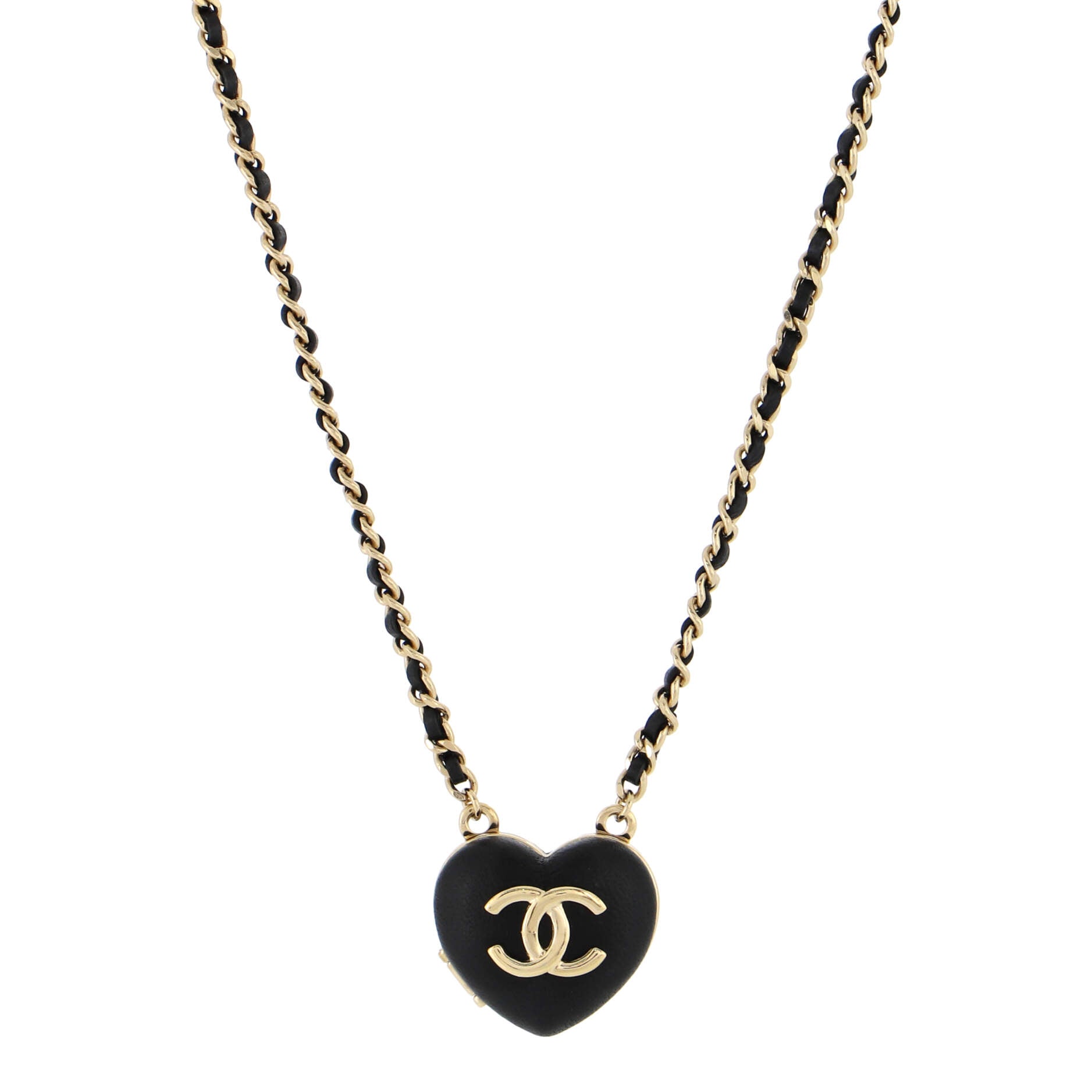 CC Heart Locket Pendant Necklace Leather with Metal