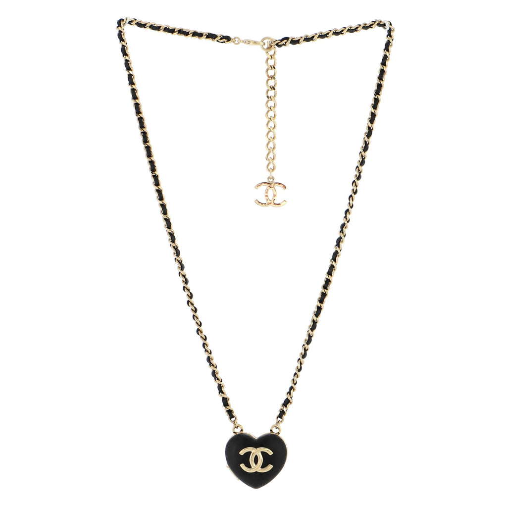 CC Heart Locket Pendant Necklace Leather with Metal