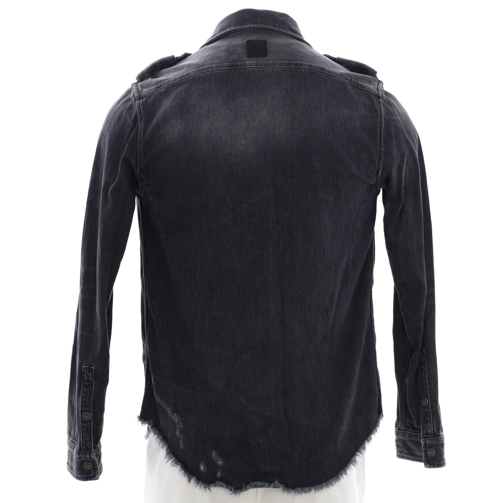Men's Button Up Collared Shirt Distressed Denim