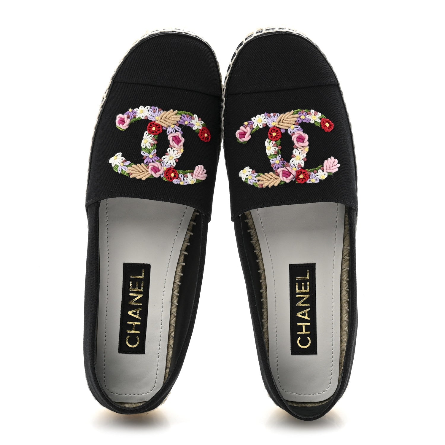 Canvas Embroidered Floral CC Espadrilles 41 Black