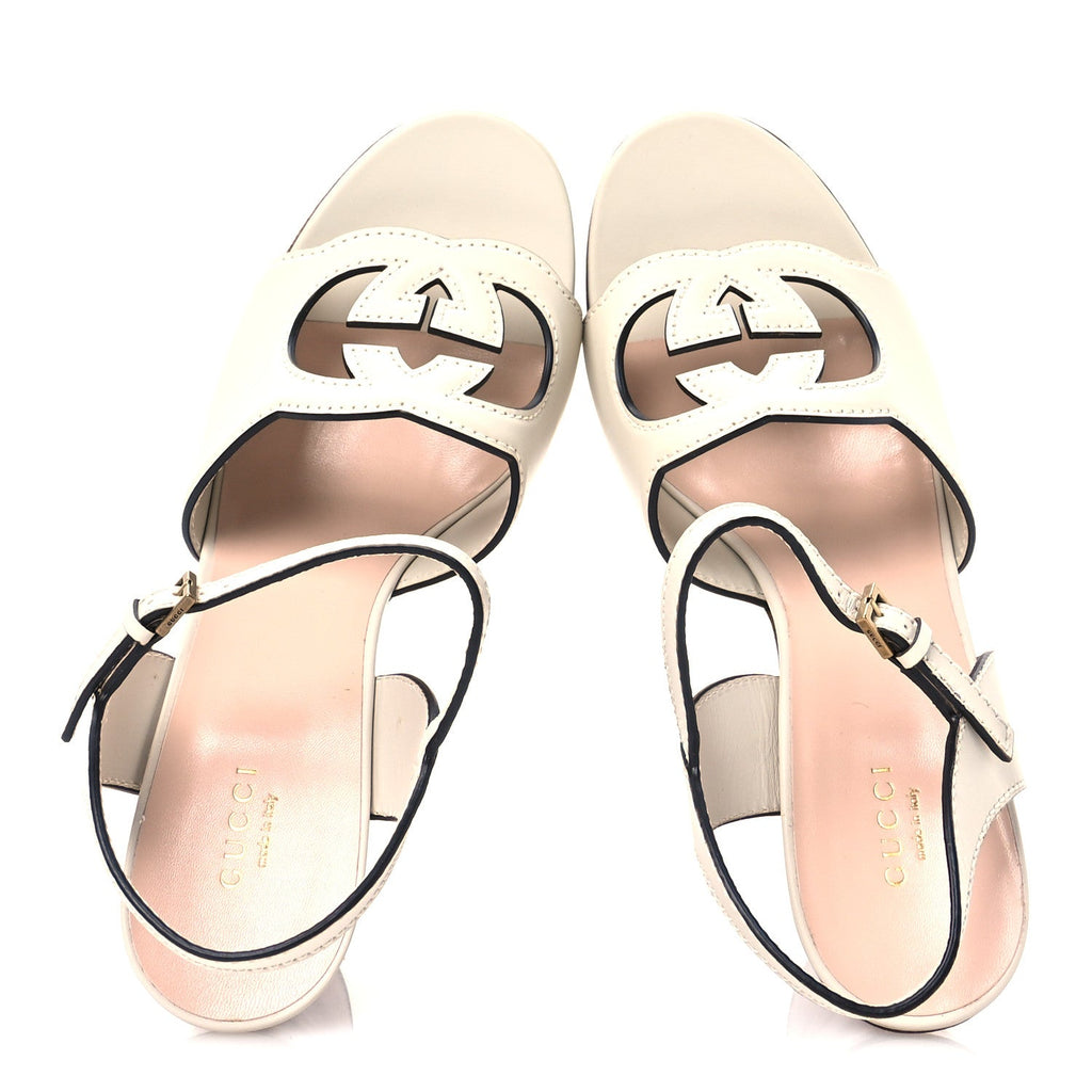 Cosmos Softy Calfskin Wooden Interlocking G Cut-Out 30/120mm Platform Sandals 41 Mystic White