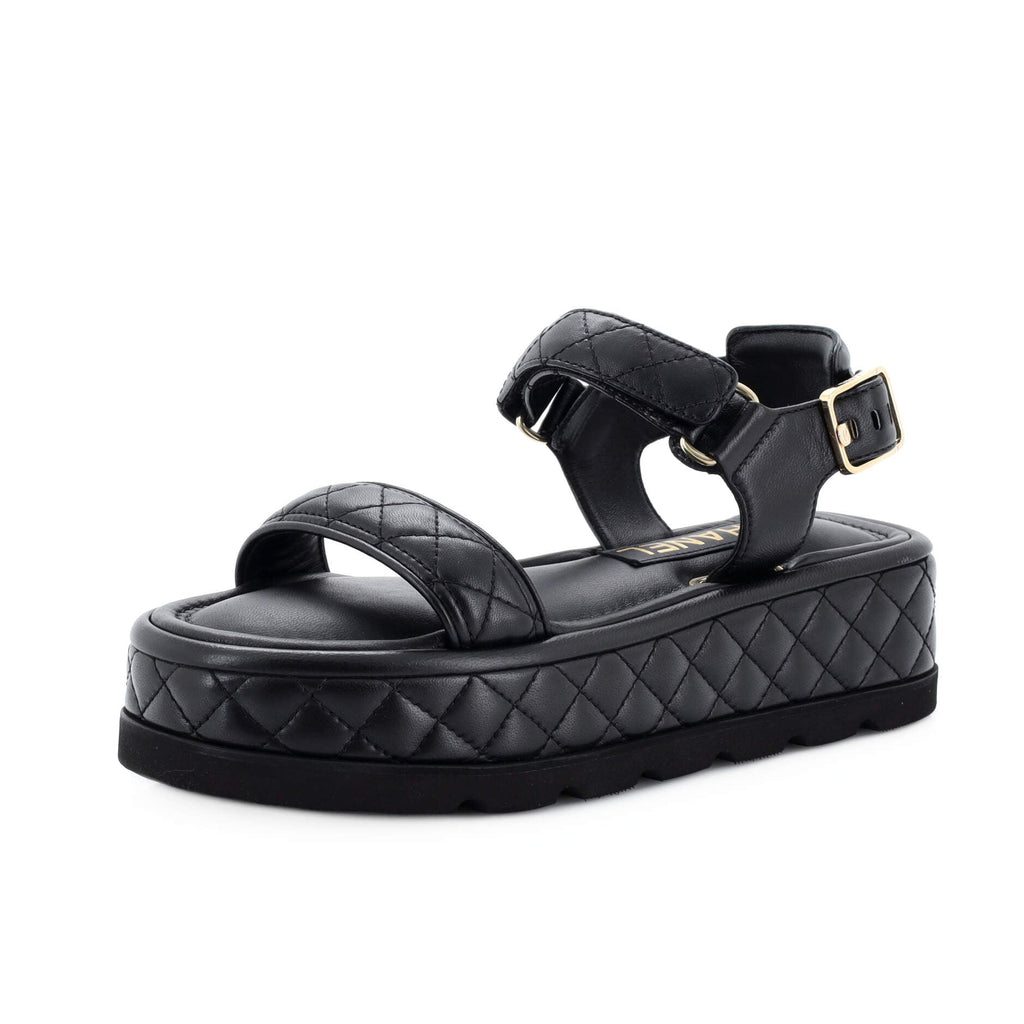 Women's Logo Velcro Strap Wedge Sandals Quilted Leather