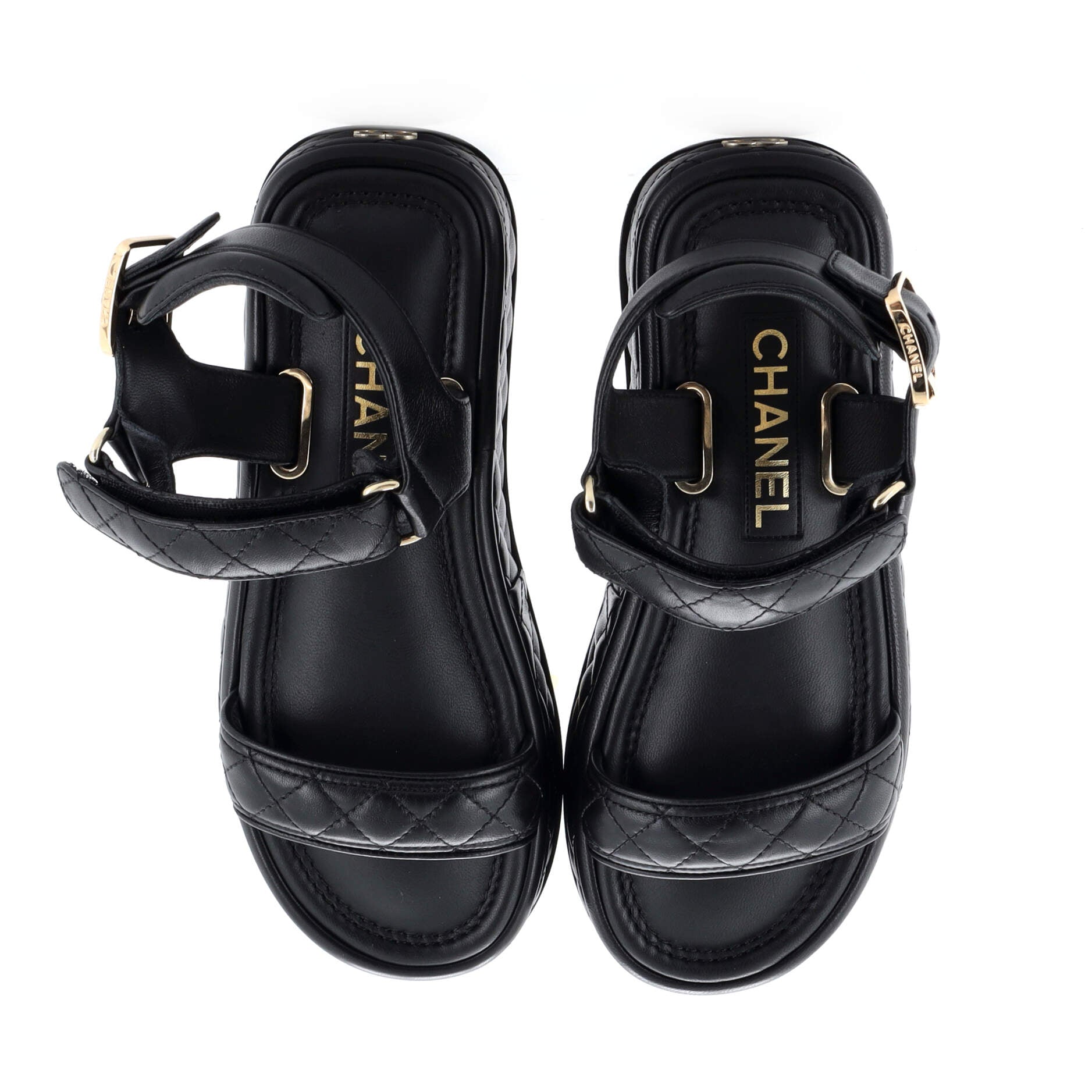 Women's Logo Velcro Strap Wedge Sandals Quilted Leather