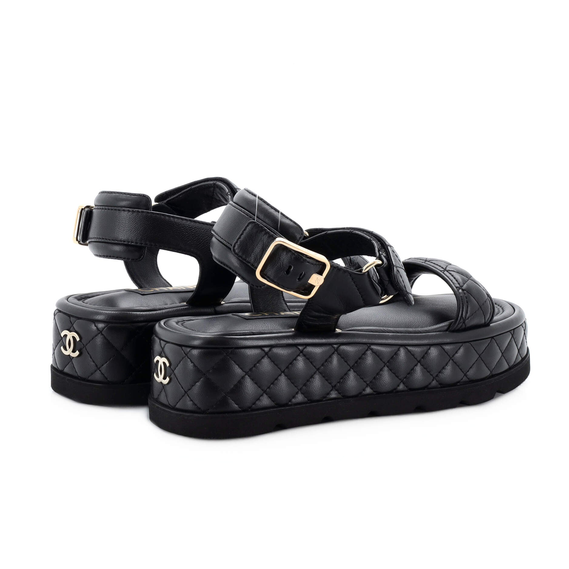 Women's Logo Velcro Strap Wedge Sandals Quilted Leather