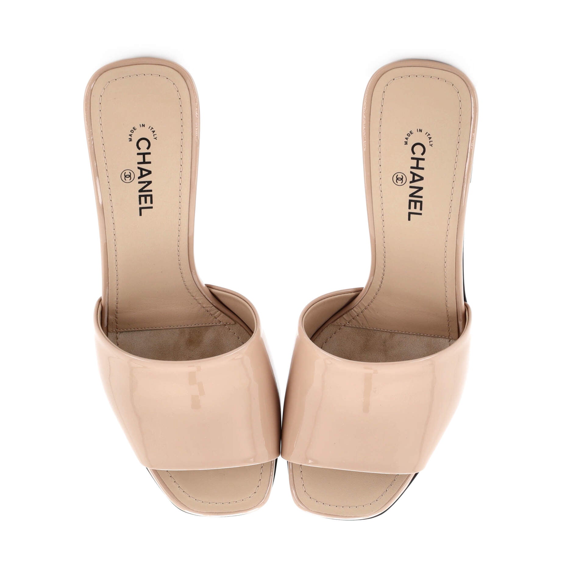 Women's CC Block Heeled Mule Sandals Patent