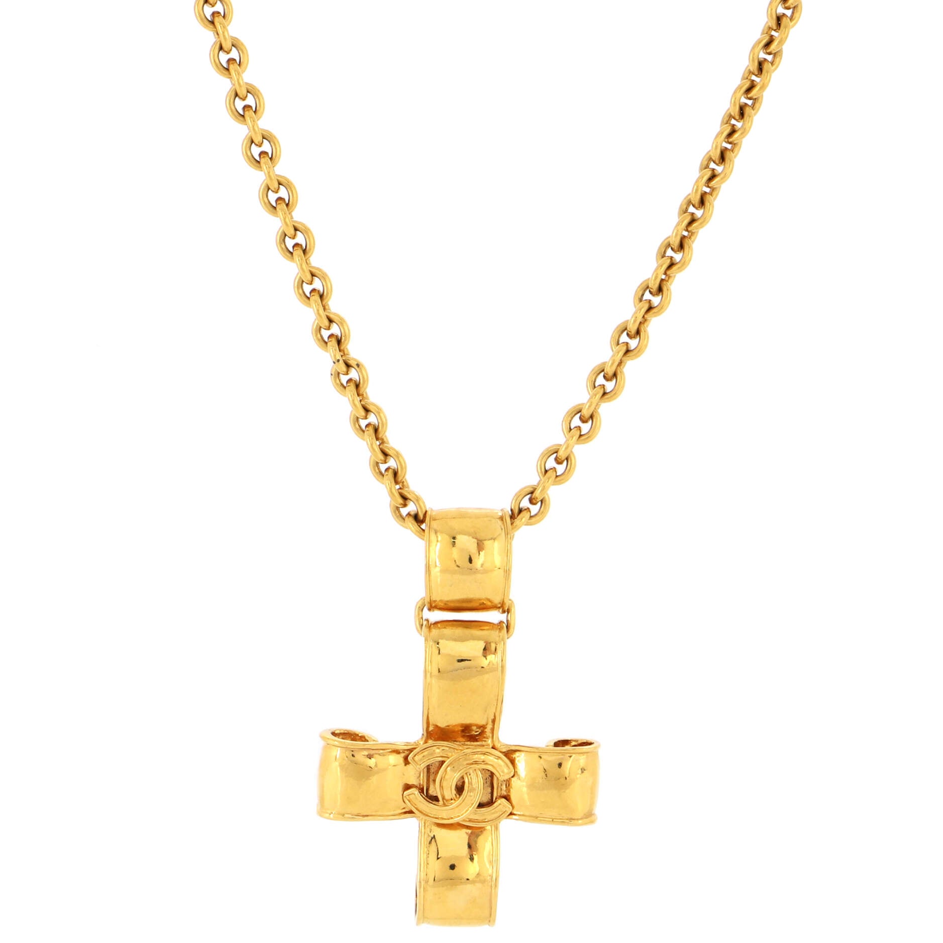 Vintage CC Cross Pendant Necklace Metal