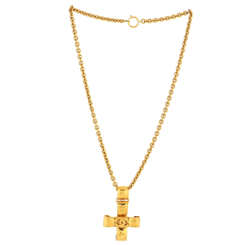 Vintage CC Cross Pendant Necklace Metal