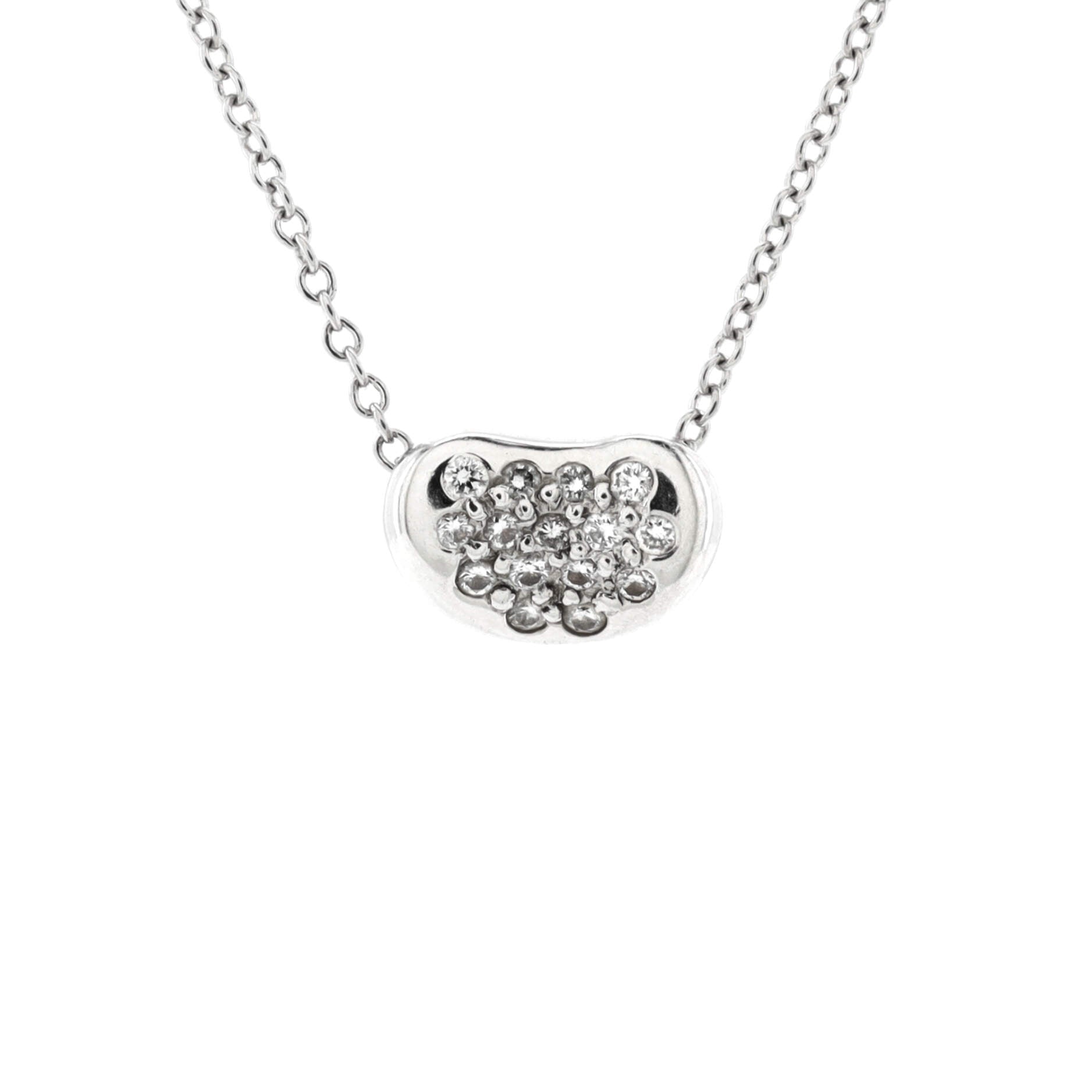 Elsa Peretti Bean Pendant Necklace Platinum with Diamonds 9mm