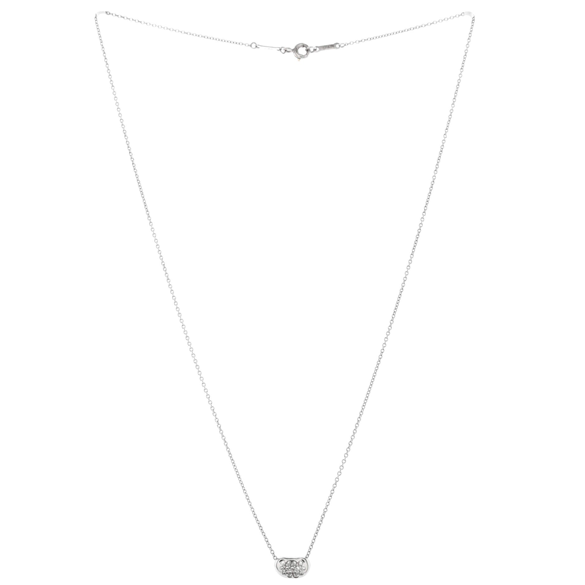 Elsa Peretti Bean Pendant Necklace Platinum with Diamonds 9mm