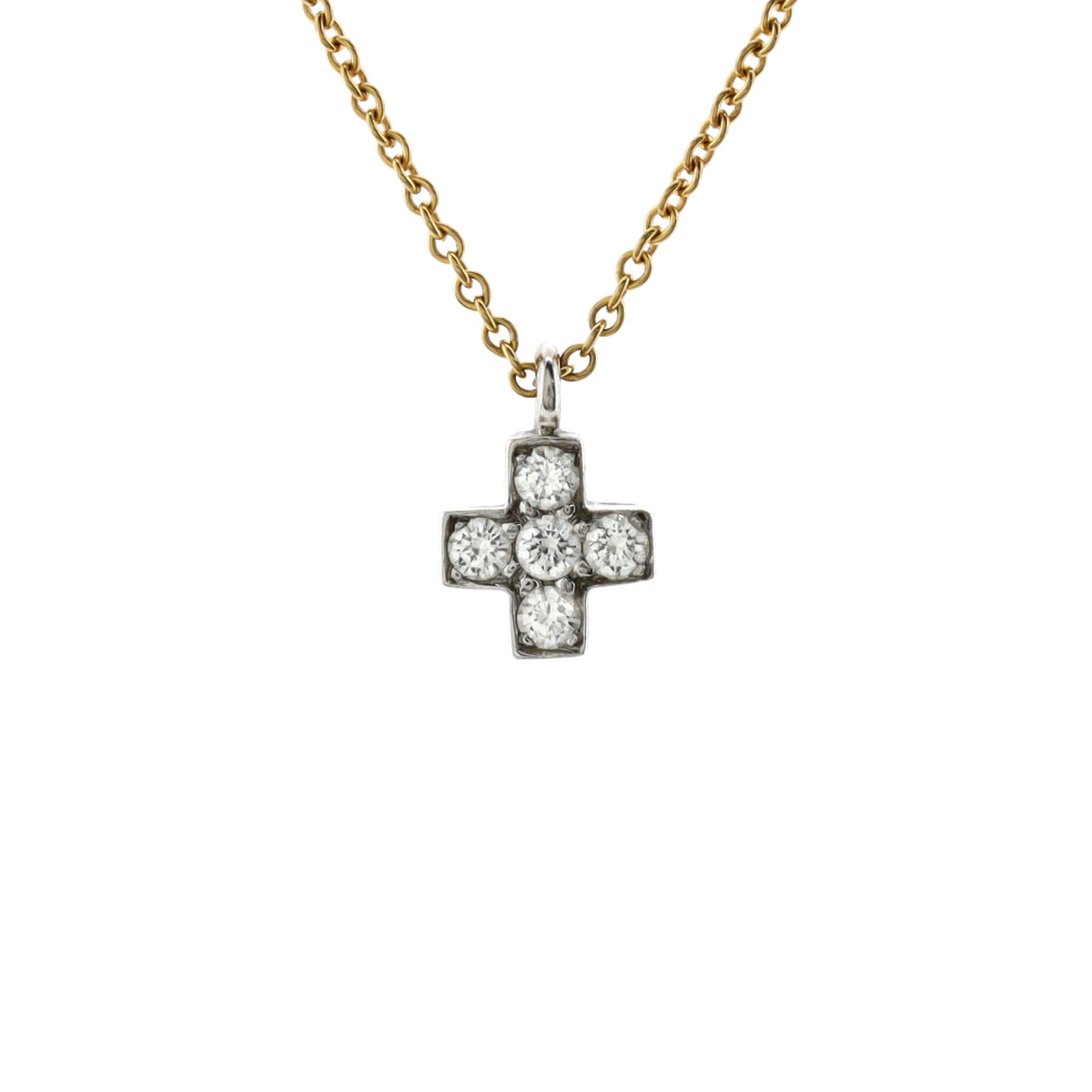 Cruciform Cross Pendant Necklace 18K Yellow Gold and Platinum with Diamonds