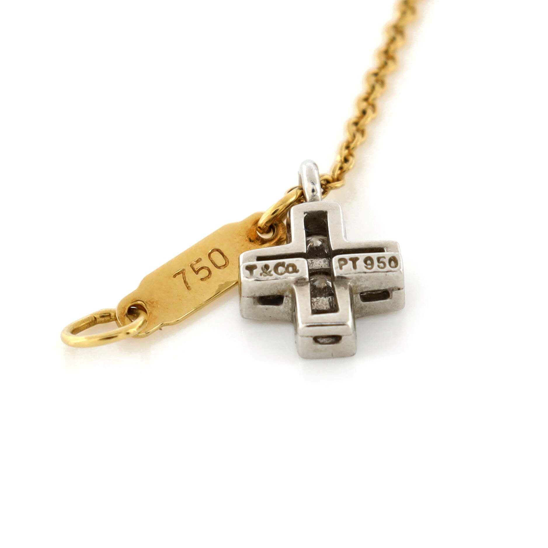 Cruciform Cross Pendant Necklace 18K Yellow Gold and Platinum with Diamonds