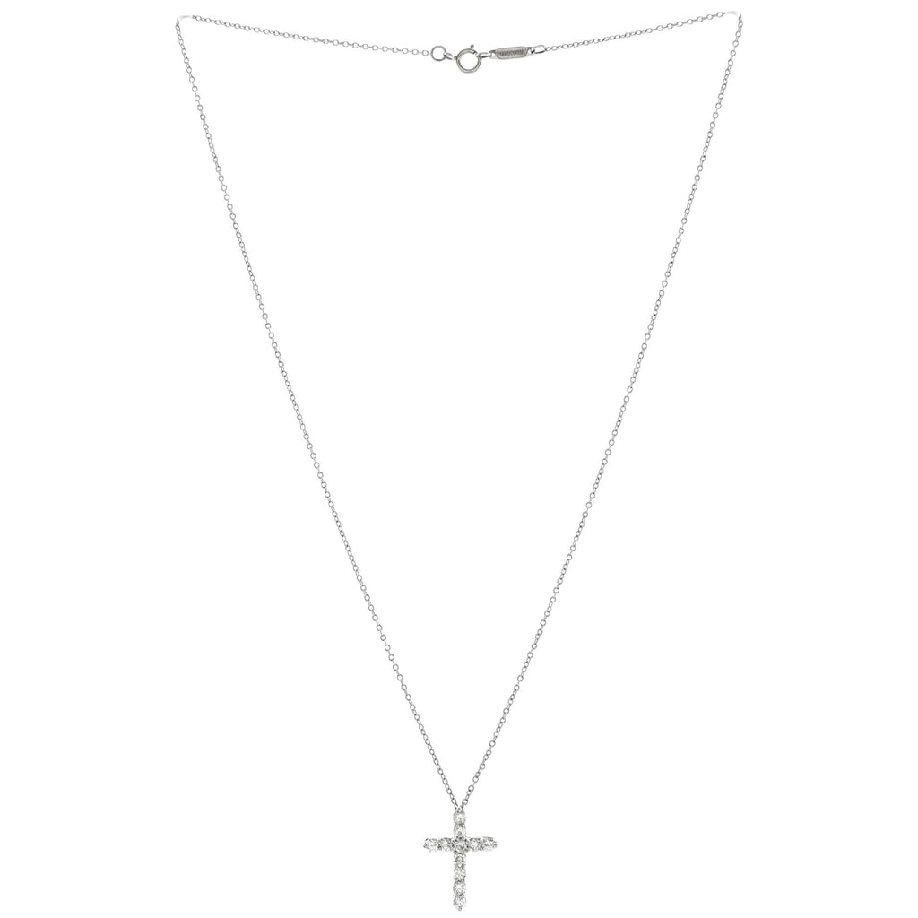 Cross Pendant Necklace Platinum and Diamonds Small