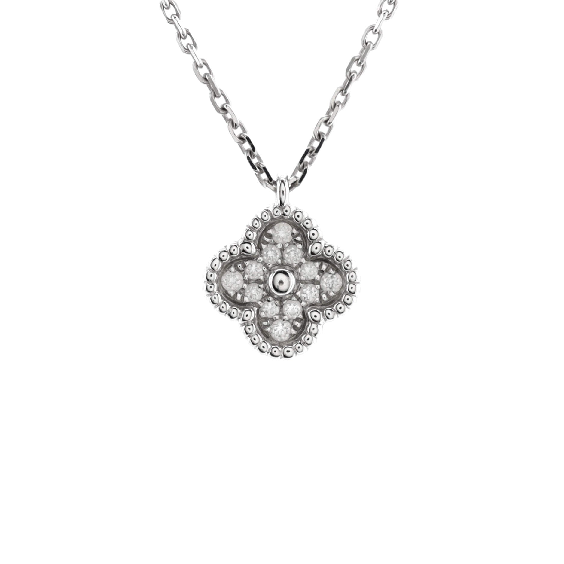 Sweet Alhambra Pendant Necklace 18K White Gold with Diamonds