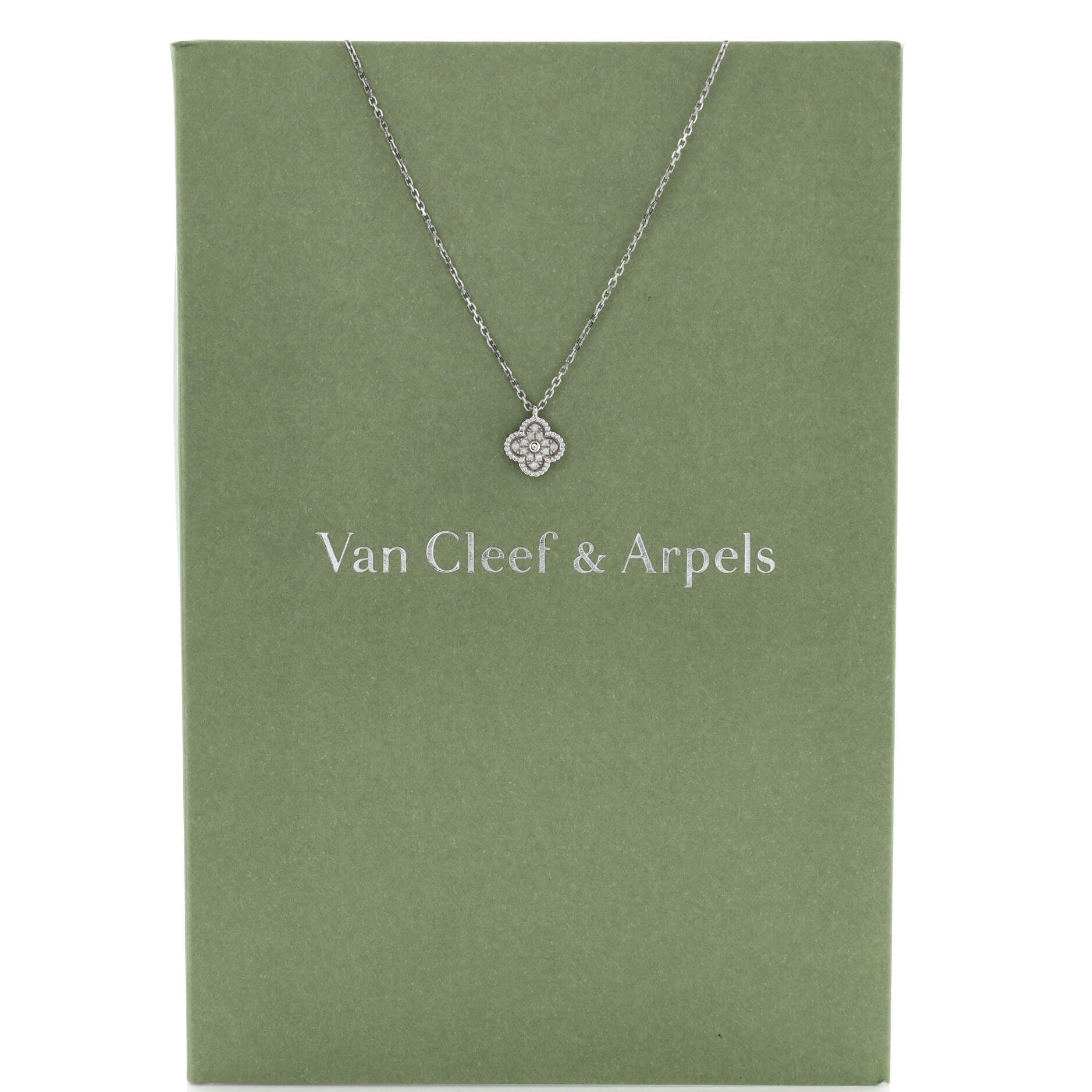 Sweet Alhambra Pendant Necklace 18K White Gold with Diamonds