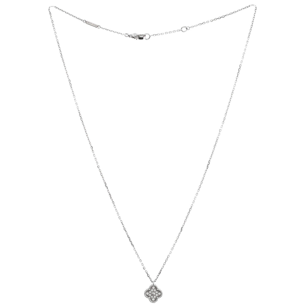 Sweet Alhambra Pendant Necklace 18K White Gold with Diamonds