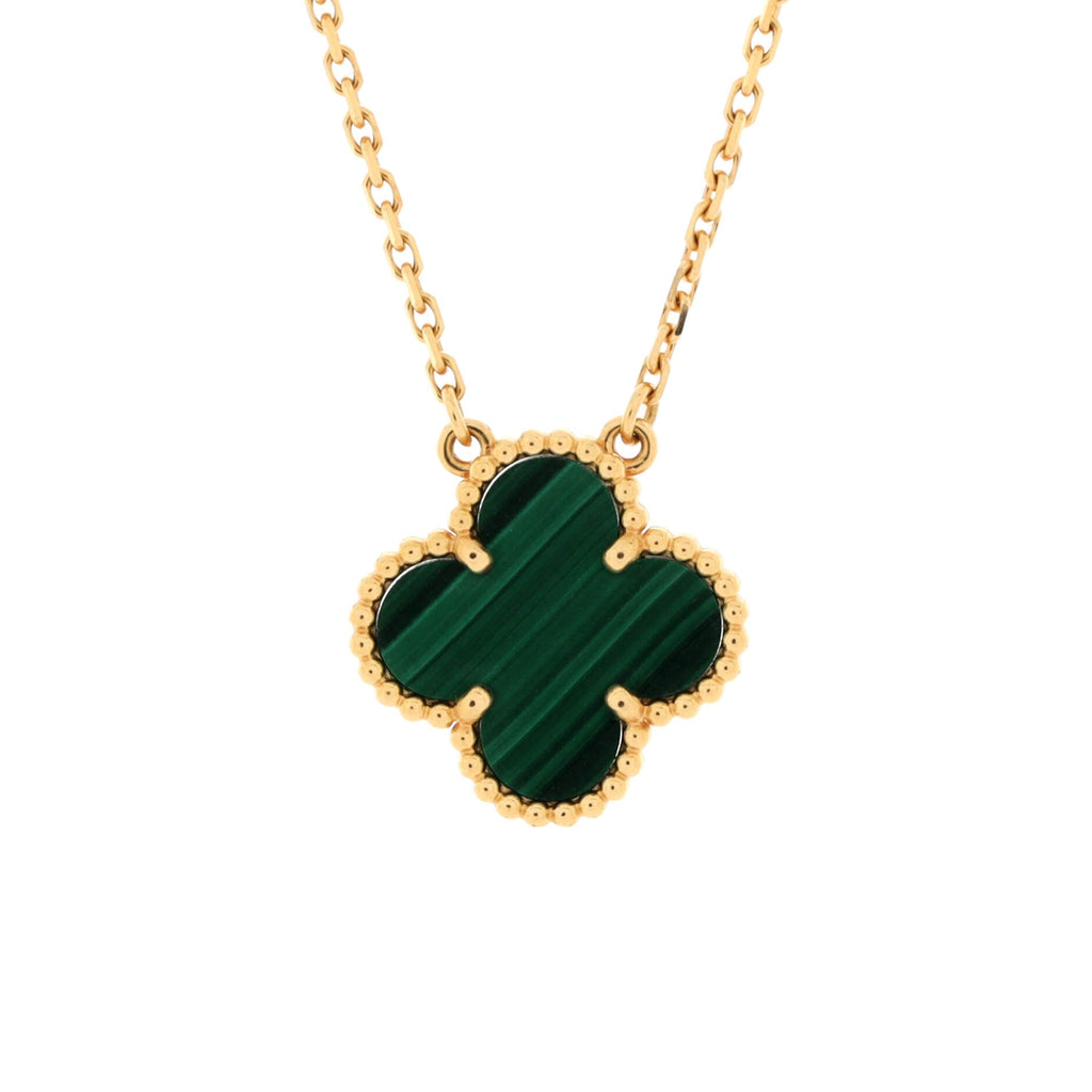 Vintage Alhambra Pendant Necklace 18K Yellow Gold and Malachite
