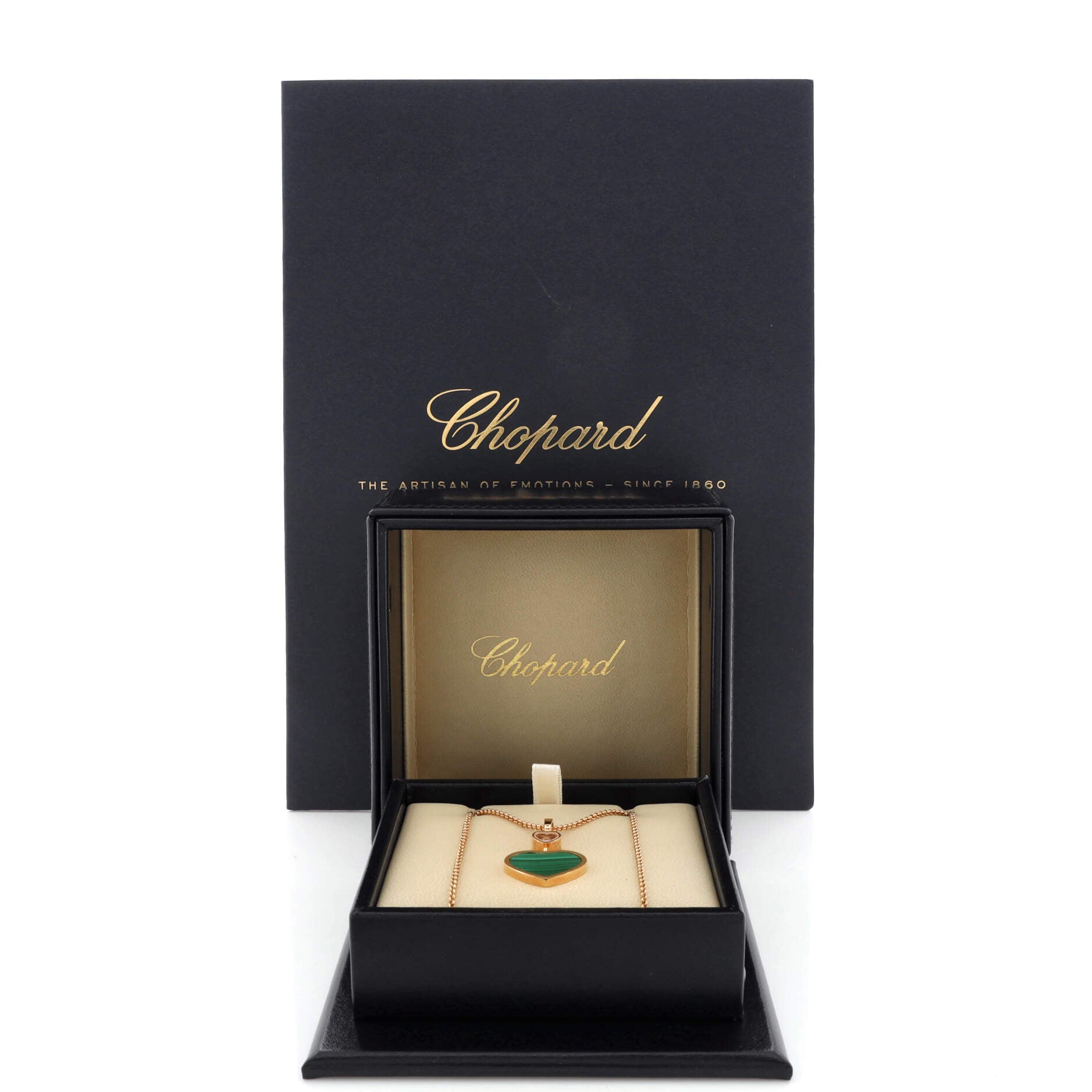 Happy Hearts Pendant Necklace 18K Rose Gold with Malachite and 1 Floating Diamond