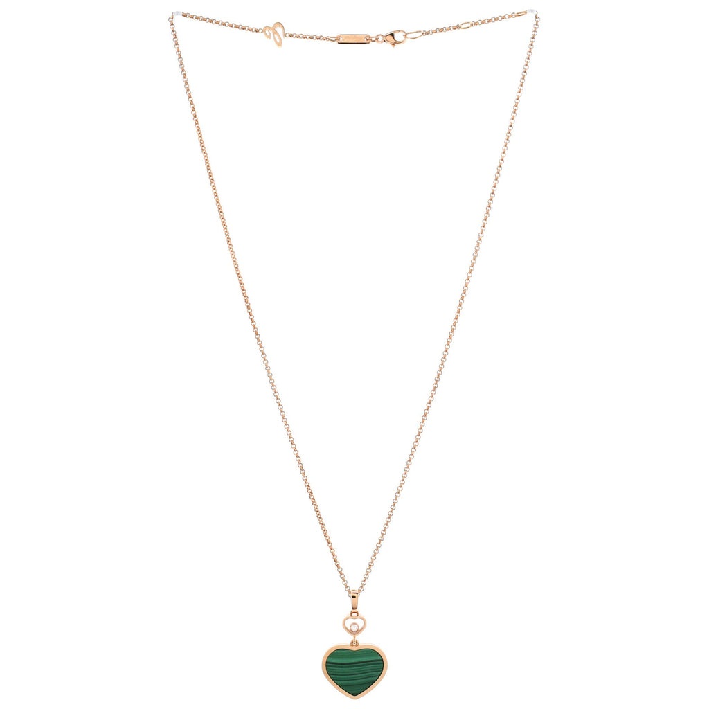 Happy Hearts Pendant Necklace 18K Rose Gold with Malachite and 1 Floating Diamond