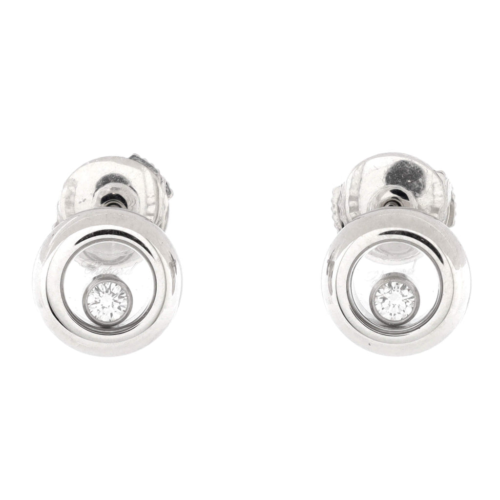 Happy Diamonds Icon Round Stud Earrings 18K White Gold with Floating Diamond