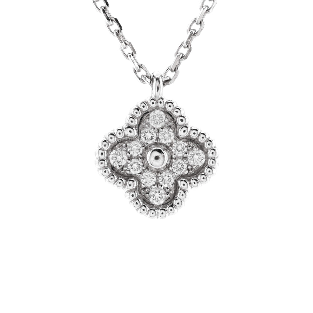 Sweet Alhambra Pendant Necklace 18K White Gold with Diamonds
